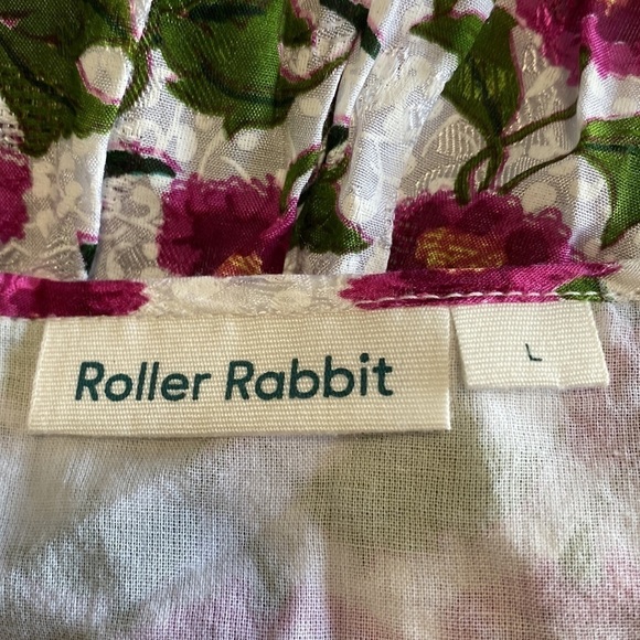 Roller Rabbit Dakini Lune Floral Maxi Dress Sleeveless Pleated White Green Sz L - Picture 12 of 14